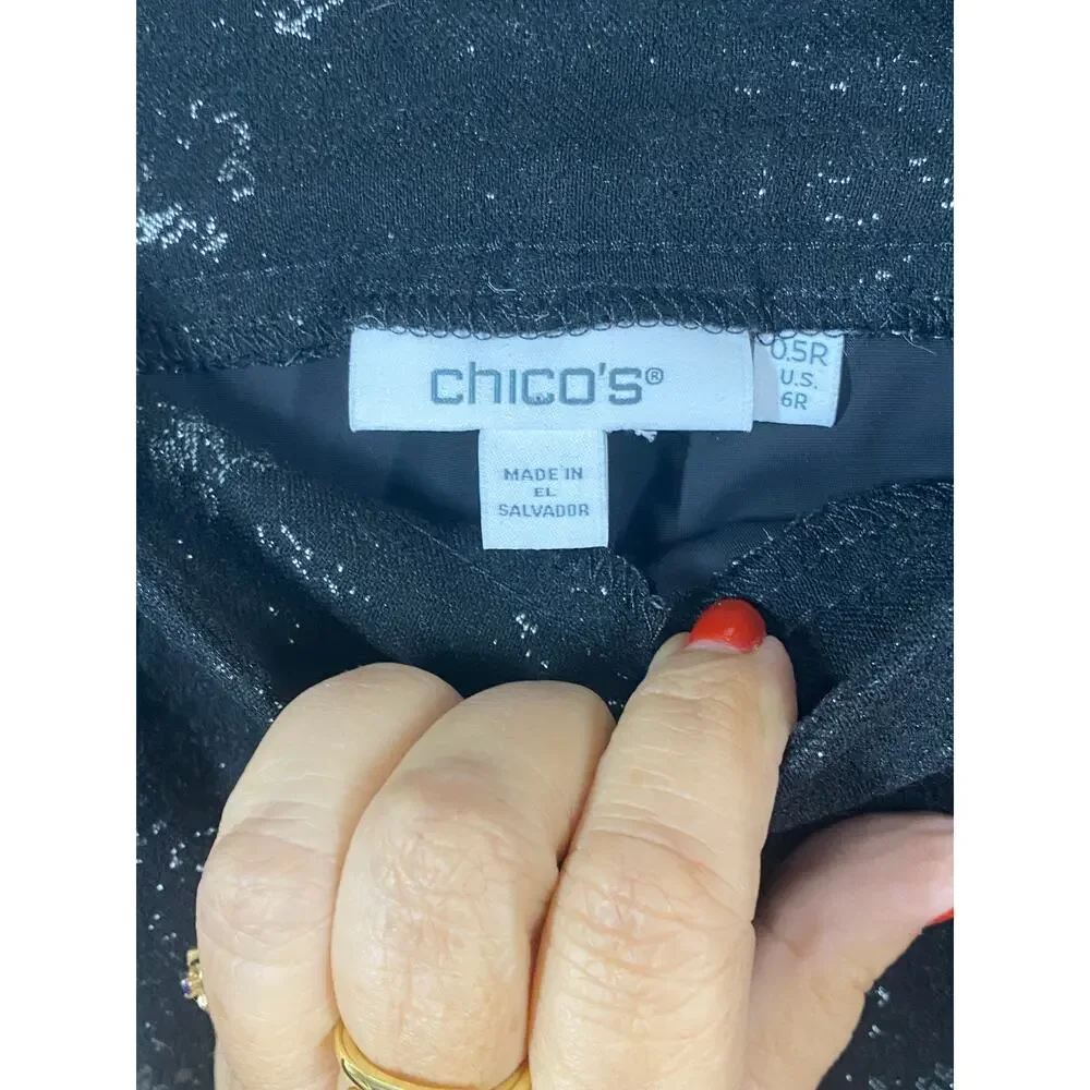 Chico's Brigitte Pull Up Flat Front Black Silver Slim Leg Pants Size US 6R - Picture 5 of 9